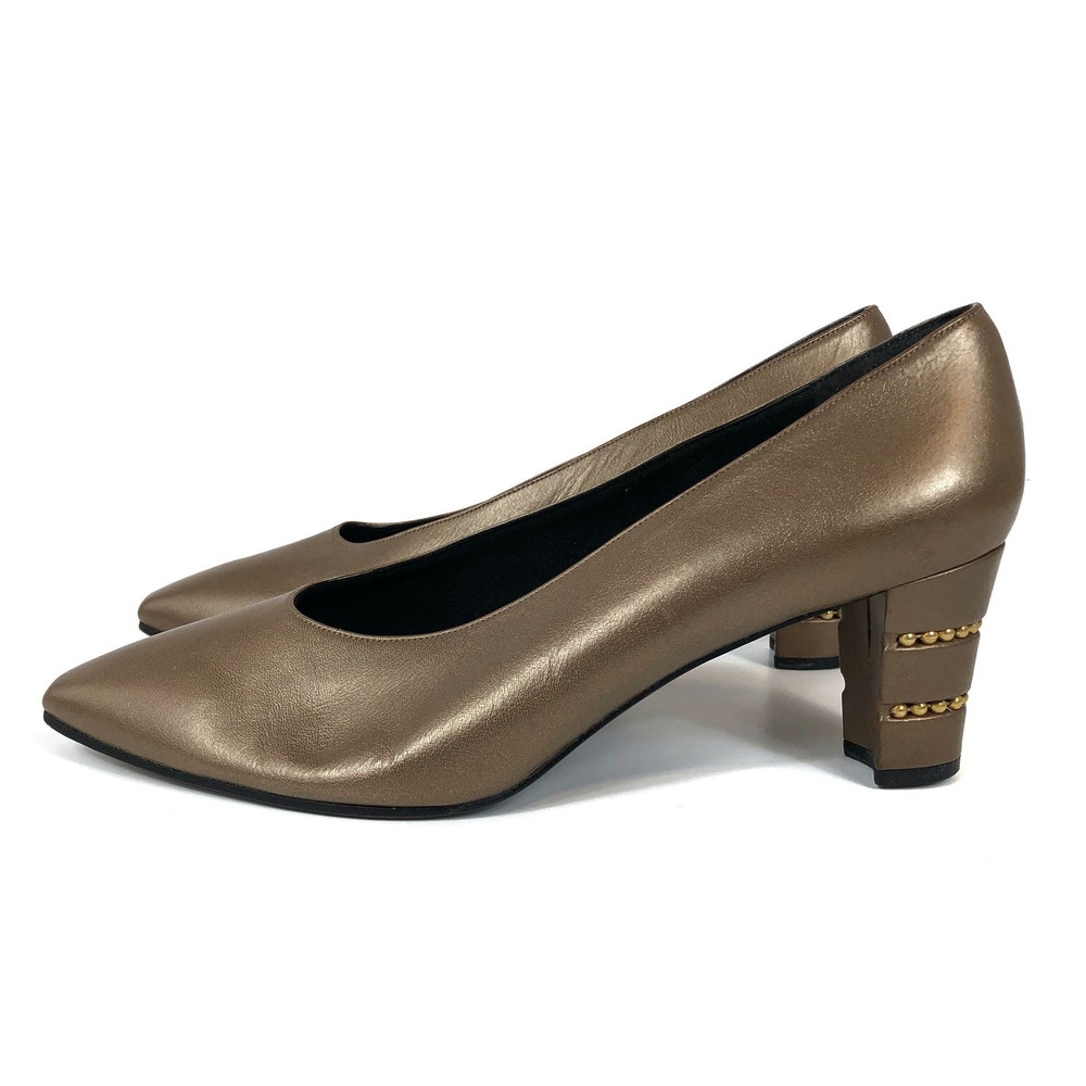 Stuart Weitzman Bronze Leather Beaded Heel Pumps